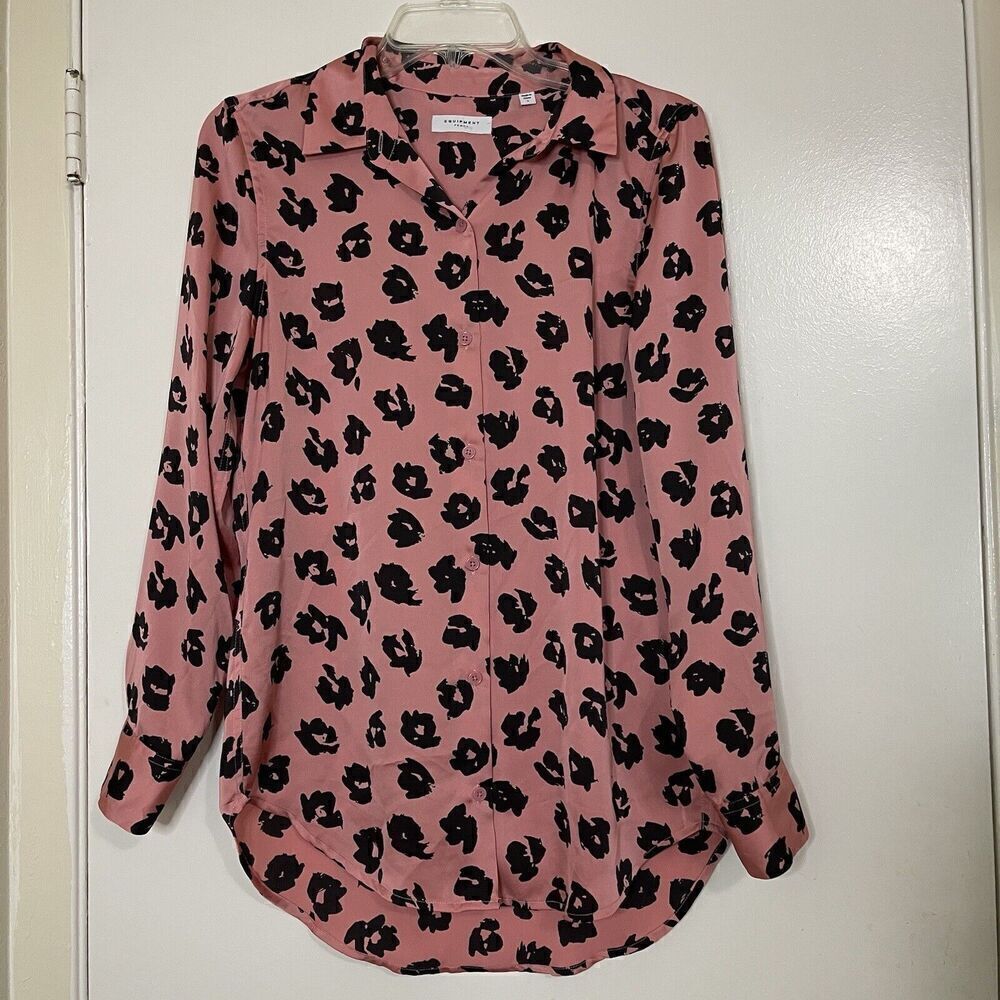 EQUIPMENT pink black floral long sleeve button down blouse size small
